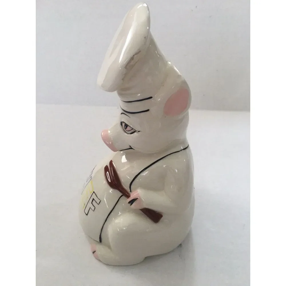 Pig Chef Vtg Piggy Bank Ceramic White Collectible Kitchen - Missing Bottom Cover